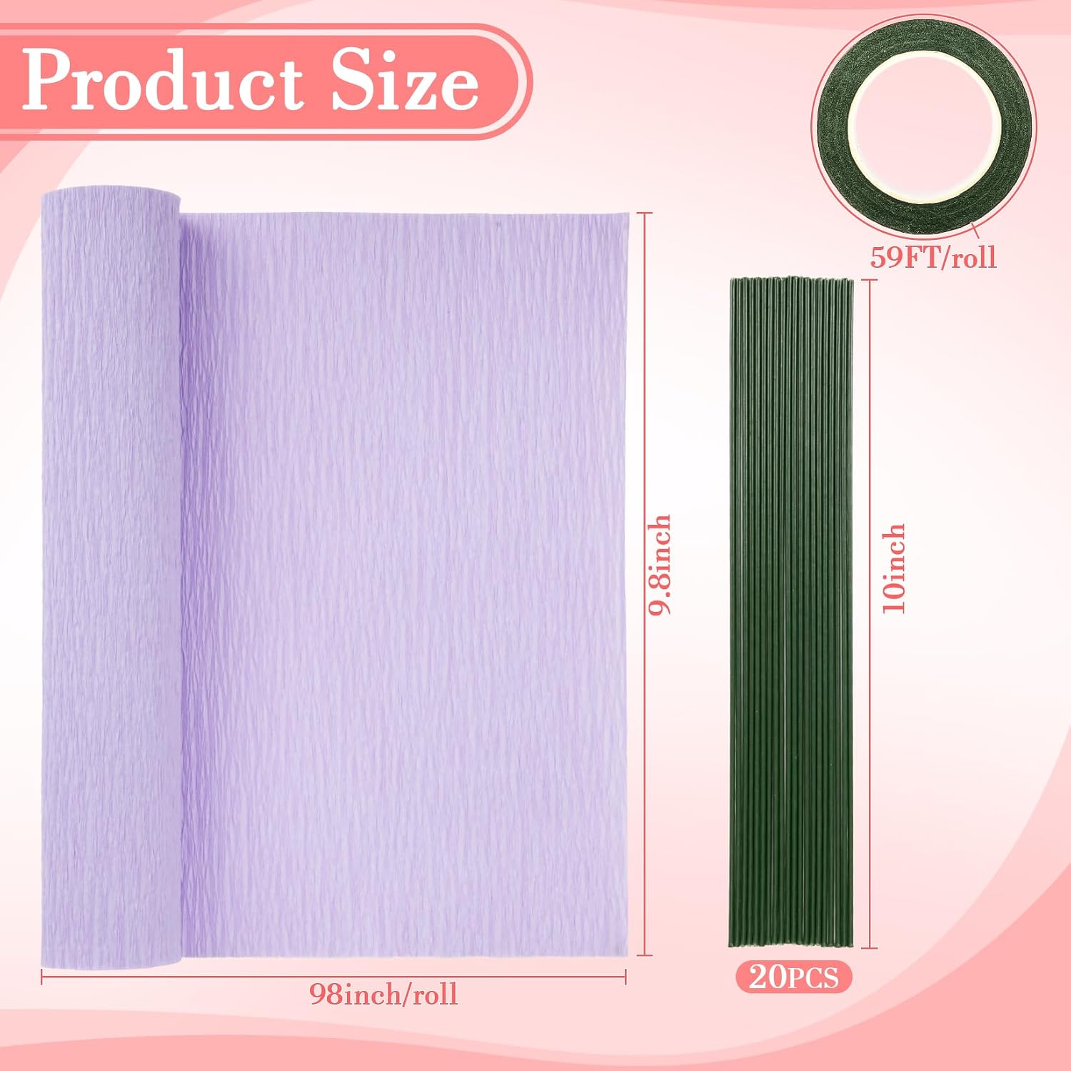 RAINFLOW 27 PCS Crepe Paper Roll Kit - 6 Rolls Crepe Paper Sheets with Floral Tape and 20Pcs Floral Wire, Crepe Paper Streamers for Mother's Day Crepe Paper Flower DIY Crafts Birthday Party Decor