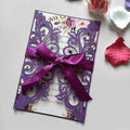 25PCS Dark Purple Laser Cut Wedding Invitations Cards with Envelopes,Blank Inner Sheets,Ribbons for Wedding Bridal Shower Quinceañera Engagement Birthday Invites