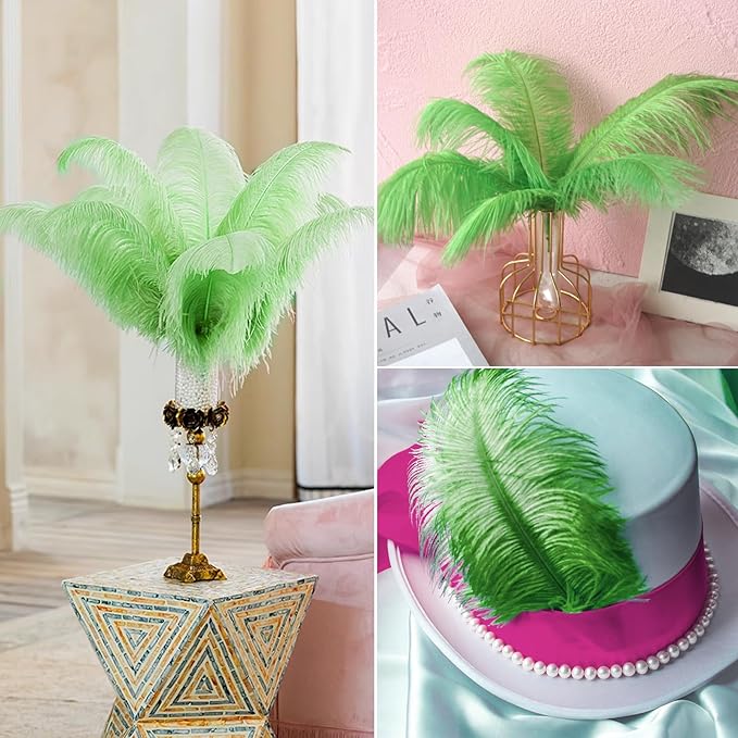 NEWONG 30pcs Fruit Green Ostrich Feathers Natural Bulk 11-14inch(28-35cm) Vase Craft Wedding Home Party Centerpieces Christmas Day Decoration