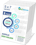 Slanted Back Acrylic Sign Holder 5 x 7, Clear Tabletop Sign Holder, Acrylic Stands for Display 5 x 7, Plastic Paper Sign Holder for Office, Home, Restaurant (6 Pack)
