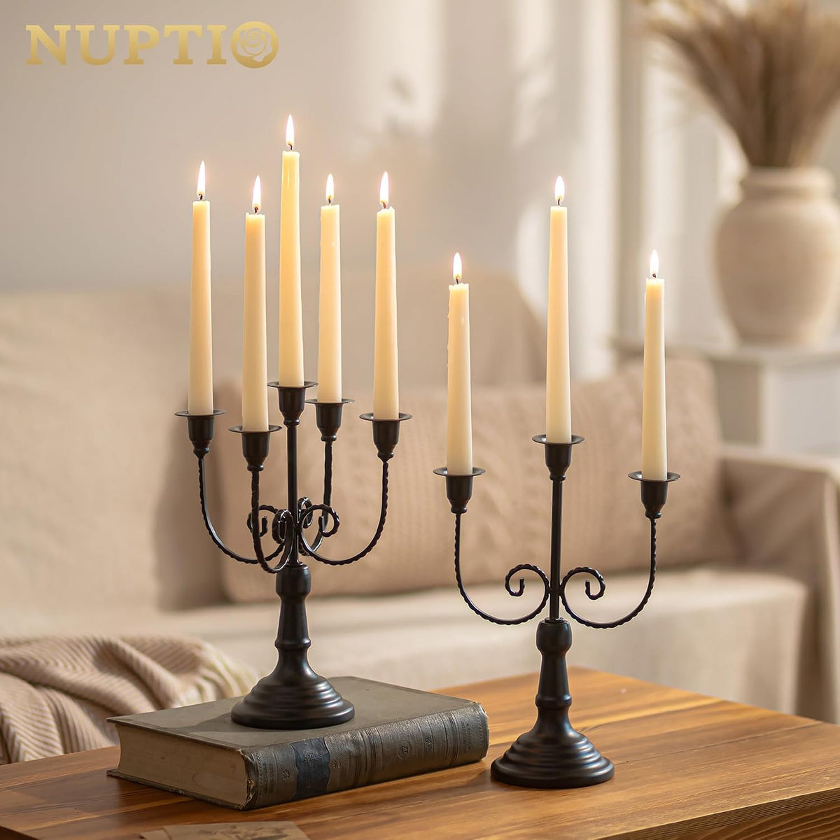 NUPTIO Taper Candle Holders Candelabra: Black Candlestick Holder Set of 2