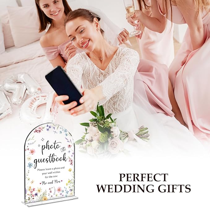 Wedding Sign Decor, Photo Guest Book Sign, Arch Acrylic Wedding Sign for Reception & Event, Bridal Shower Decorations, Wedding Table Sign Accessories for Anniversary And Event 5x7 Inch (Flower)