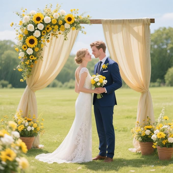 VOK Wedding Arch Draping Fabric Chiffon Fabric, 29in x 18Ft Sheer Chiffon Outdoor Curtain for Wedding Ceremony Birthday Party Decoration (Light Yellow,1 Panel)