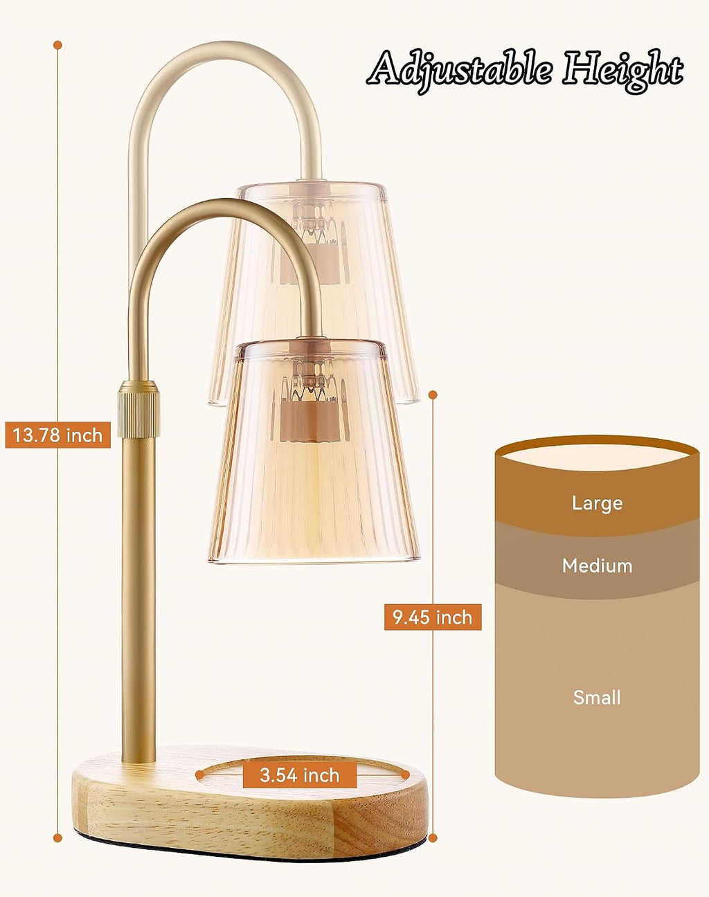 Adjustable Candle Warmer Lamp with Timer - Electric Light Wax Warming Dimmable Flameless Top Melter Heater Melting Heating Height Small Jar Candles Gifts Women Mom Birthday Home Desk Modern Decor