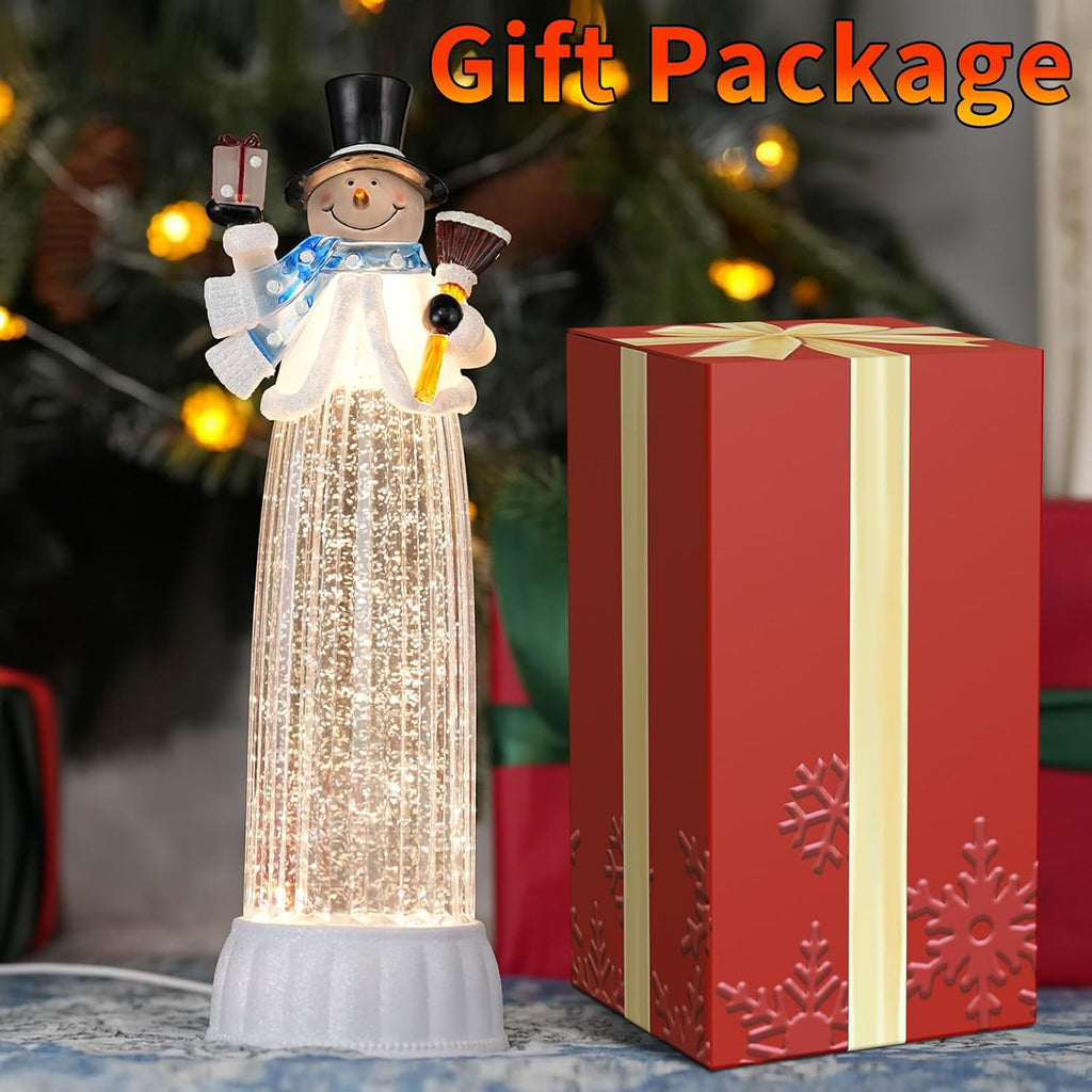 Christmas Decorations Indoor, 12" Snowman Snow Globe with Music and Timer, Christmas Table Decorations Lighted Snowman for Mantel Fireplace Tabletop