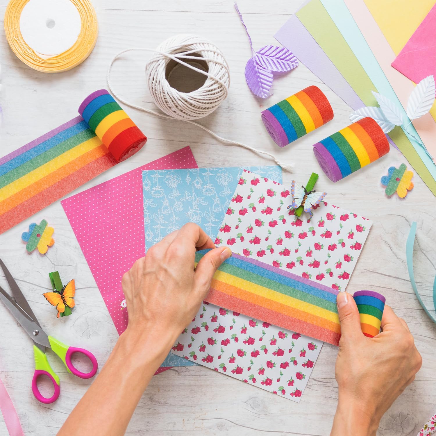 PIGETALE 6 Rolls Rainbow Party Streamers Crepe Paper, Rainbow Party Decorations for Christmas Birthday Wedding Bachelorette Bridal Baby Shower Pride Party Candyland Backdrop DIY Supplies Art Crafts