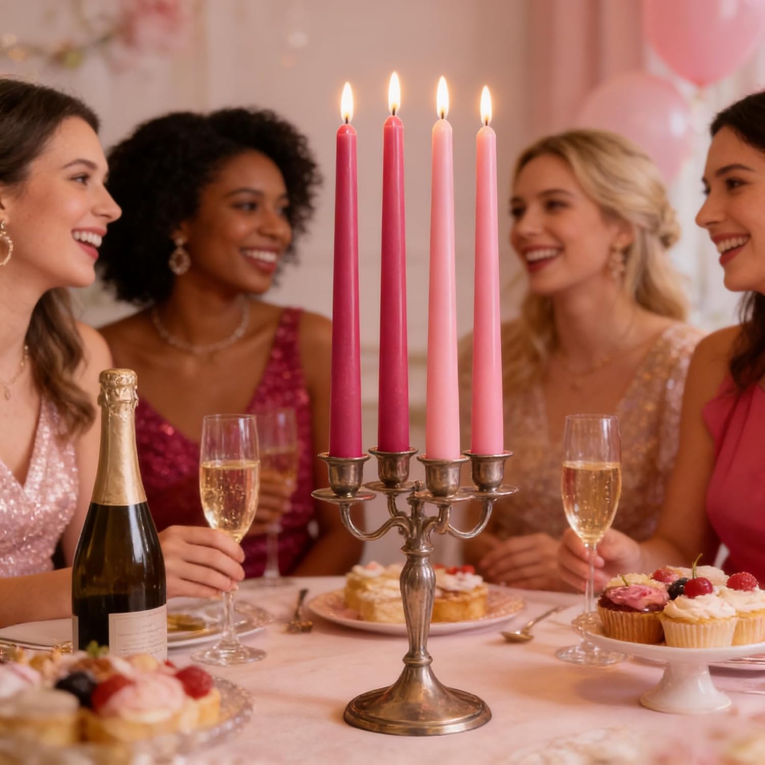 12-Pack Gradient Hot-Pink Taper Candles, 10 Inch Unscented Dripless Candlesticks, Long-Lasting Burn Time of 7-8 Hours, Perfect for Wedding Valentine's Day Dinners Parties and Home Décor