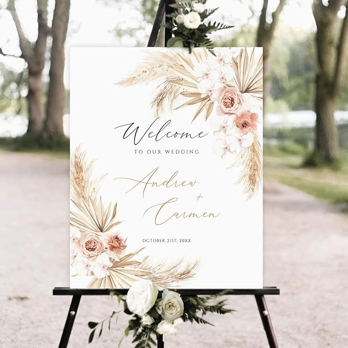 Welcome To Our Wedding Sign, Welcome To Our Wedding Sign With Stand, Pampas Grass Wedding Welcome Sign, Welcome To Our Wedding Sign, Boho Wedding Welcome Sign, Wedding Party Sign,wedding Sign