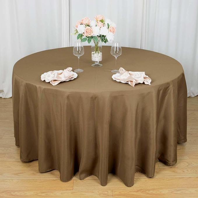Efavormart Round Tablecloth, 120 Inch Stain & Wrinkle Resistant Washable Table Cloth, Decorative Polyester Fabric Table Cover for Banquet, Wedding, Dining - Taupe