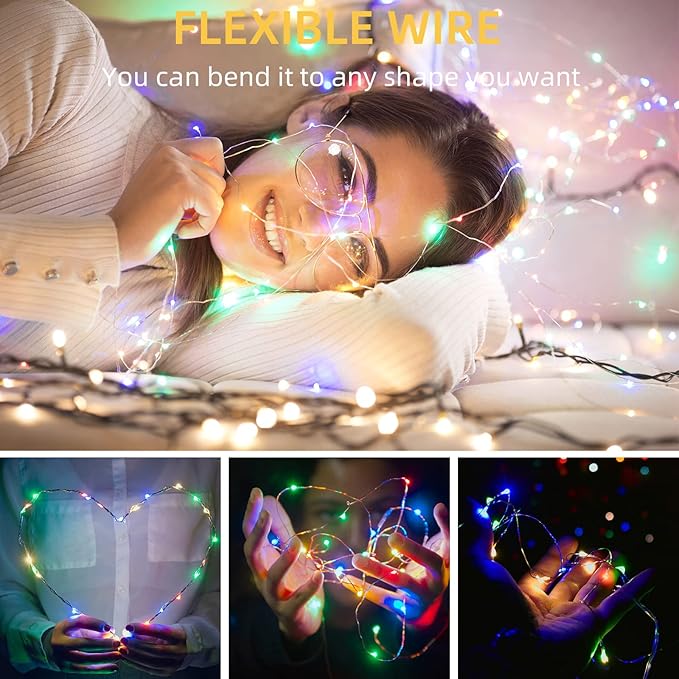 LAMPHOME 20 Pack Easter Fairy Lights Battery Operated - 7ft 20 LED Copper Wire Mini String Light Firefly for Mason Jars DIY Crafts Christmas Wedding Party Centerpiece Table Easter Decor,Multicolor