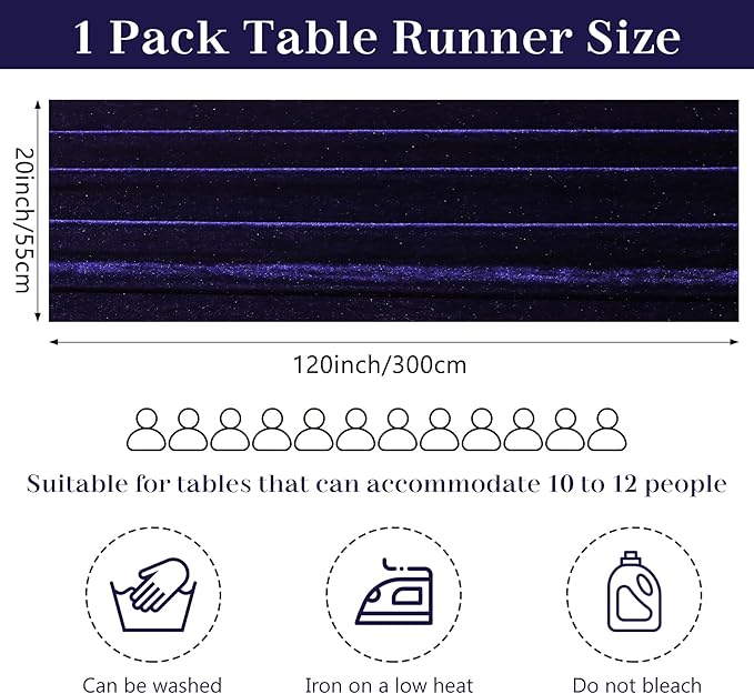 Velvet Table Runner 20 x 120 Inches 10ft Luxurious Thick Soft Velvet Christmas Thanksgiving Wedding Reception Table Runner for Party Reception Decorations(Navy Blue, 1 Pack)