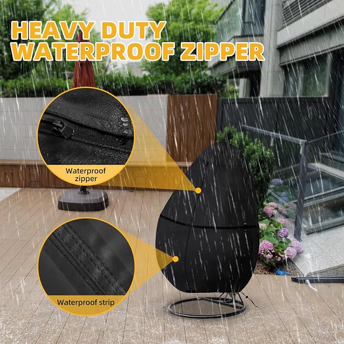 Outdoor Egg Chair Cover Waterproof with Zipper, UV Resistant & Windproof All-Weather Hanging Egg Chair Cover, Fade and Tear Resistant Hanging Chair Covers, 91" x 80", Black