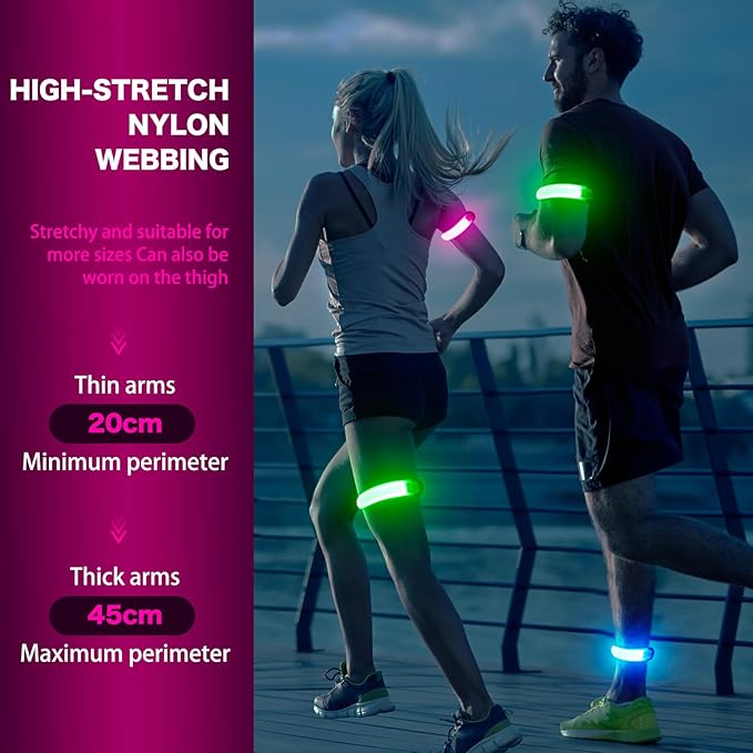 LED Armband Running USB Rechargeable(2 Pack), High Visibility Wristband for Runners, Joggers, Pet Owners, Cyclists, Adjustable Waterproof Reflective Bracelets for Night Running, Walking