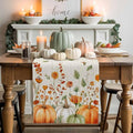 Fall Wildflowers Cotton Linen Table Runner for Dining Kitchen, Thanksgiving Pumpkin Outdoor Party Rustic Tablerunners Decoration, Botanical Floral Vintage Dresser Scarf Tablecloth Runners 13x48 Inches