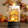 Fall Snow Globe Lantern Fall Decor Candle Shape with Gnome and Turkey, Lighted Thanksgiving Decorations with Timer Swirling Glitter for Tabletop Autumn Festival Harvest Day