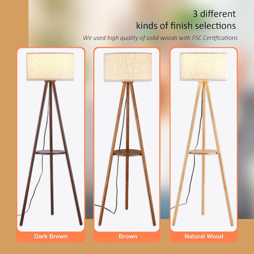 btp wood tripod floor lamp for living room, front angle view