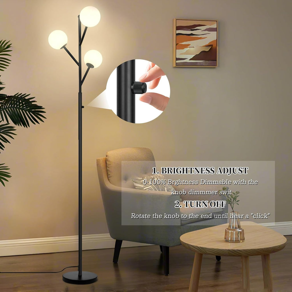 ldeco 3-globe mid century black tree floor lamp shown in use