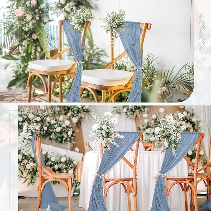 50 PCS Cheesecloth Chair Sashes Bows Wedding Aisle Decorations Chair Ribbon Ties Back Sash for Wedding Party Events Banquet Chair Cover Decoration (Dusty Blue)