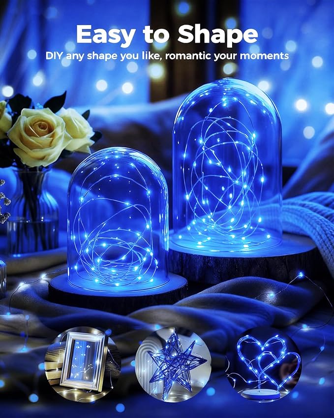 btfarm 12 Pack Fairy Lights Battery Operated, 7FT 20 LED Mini String Lights Waterproof Silver Wire for Mason Jars Centerpiece Table Crafts Bedroom Christmas Decoration, Blue