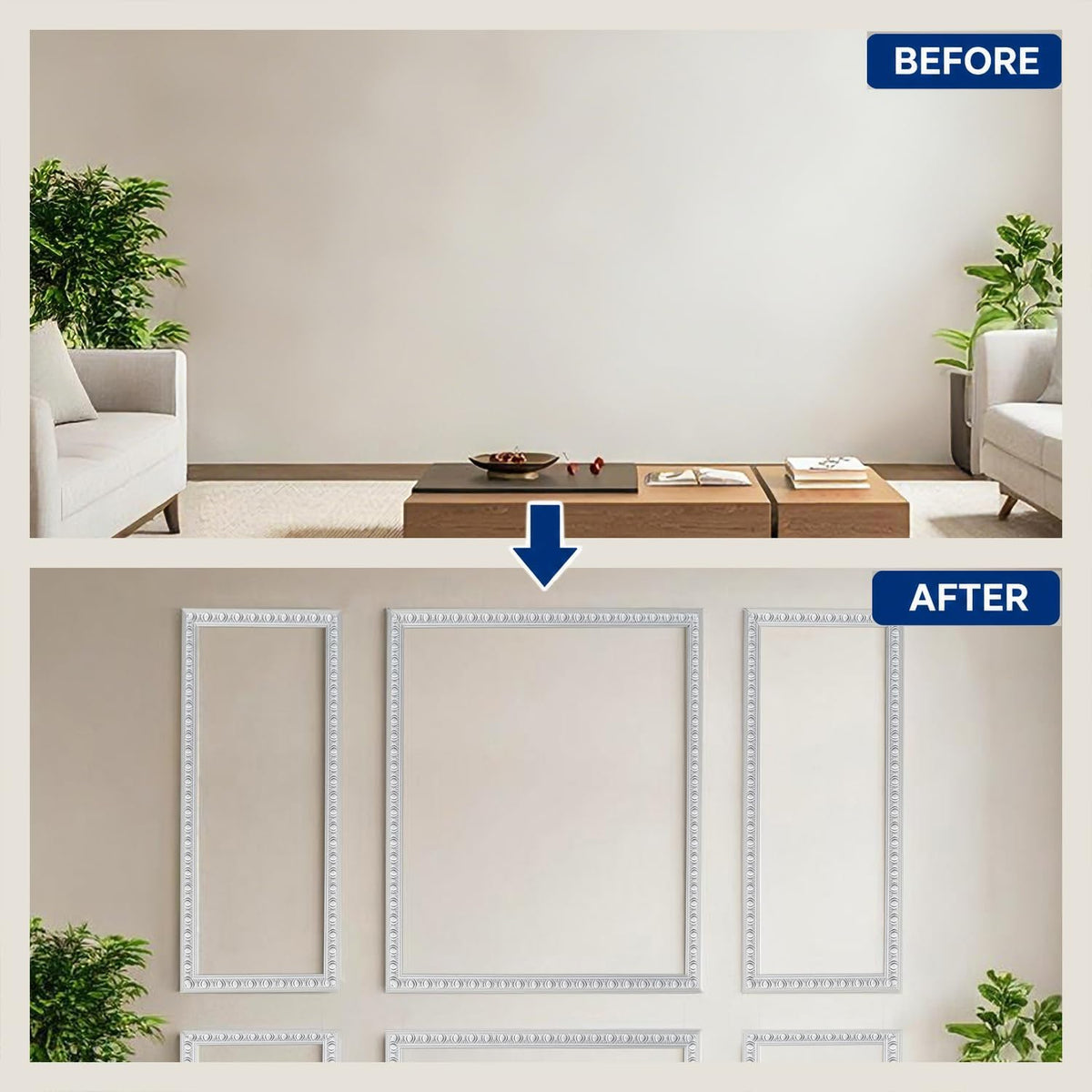 3 Set Peel and Stick Wall Molding Kit,3D Pre-Cut Bead Accent Panel,24x60in