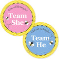 What Will It Bee Gender Reveal Voting Stickers, 40 Count | 1.75 in round, 20 Team He Blue and 20 Team She Pink, Honey Bee Bumble and Hive Theme