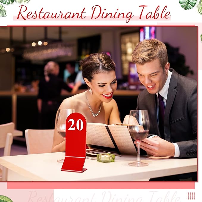 Remerry 50 Pcs Table Numbers 1-50 Acrylic Double Sided Number Cards Acrylic Tent Table Holders Tent Cards Wedding for Restaurant, 2.36 x 6.3 Inch (Red)