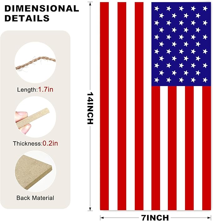 American Flag Door Hanging Sign，Farmhouse Patriotism Artwork Decorations Signs, Framed Indoor Outdoor Decorative Art Ornament for July 4th Independence Day, New Year, Holiday Party, Birthday