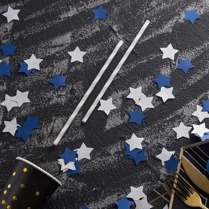 MOWO Blue and Silver Star Confetti Table Decoration for Birthday Graduation Winter Retirement Bachelor Theme Party,1.2 inch in Diameter,200 Counts