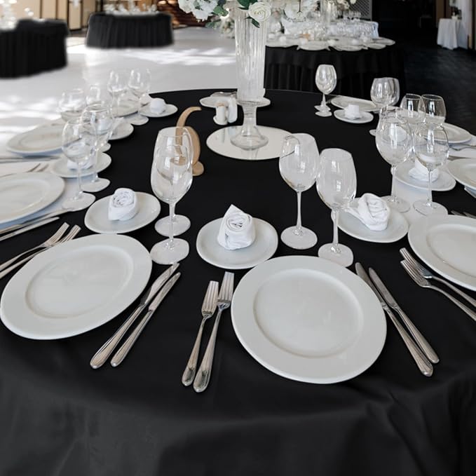 Fitable 6 Pack Black Round Table Clothes - 90 Inches in Diameter - Stain Resistant and Washable Tablecloths, Polyester Fabric Table Covers for Wedding, Party, Banquet, Gathering