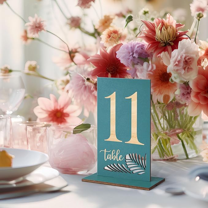Wooden Table Numbers 1-15,3.2x5.8 Inch Double Sided Rustic Blue Wedding Table Number Signs with Wooden Base,Wedding Centerpieces for Banquet Restaurant Party Decor (Blue, 1-15)