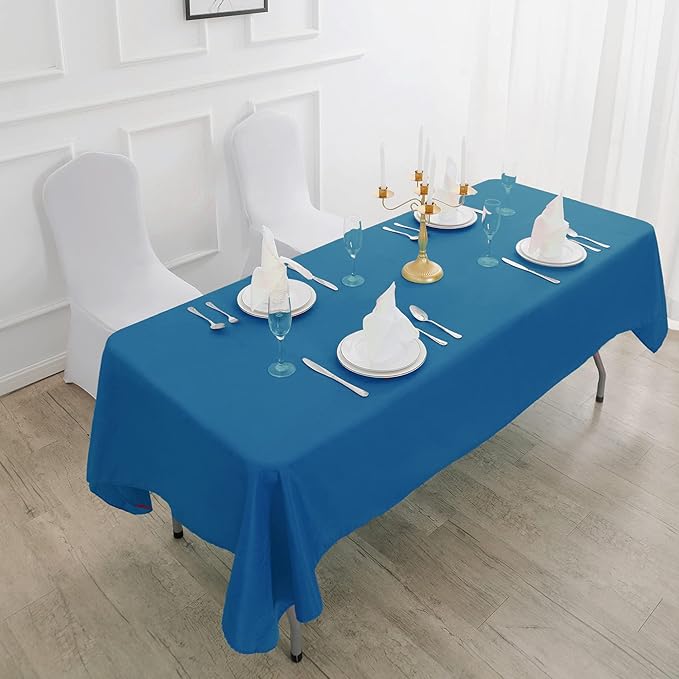Rectangle Tablecloth 90x156 inch Washable Polyester Fabric Table Cloth for Wedding Party Dining Banquet Decoration（90x156, Mediterranean Blue）