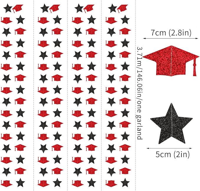 Red-Black Graduation-2025 Class Party-Decorations Garland - Congrats Grad Hat Star Banner Streamers,Senior High School Night College Congratulations Decor Supplies Ouruola