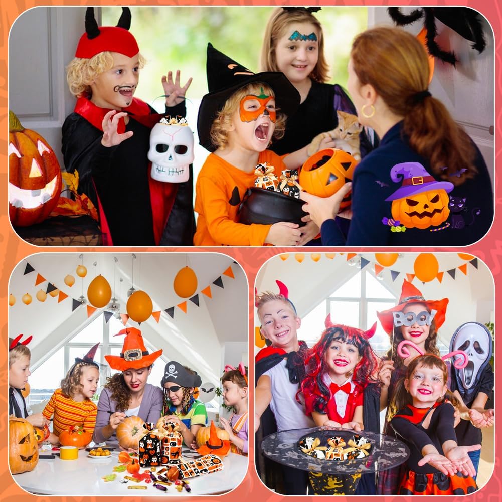 Shintop Halloween Treat Bags, 50PCS Small Candy Bags Drawstring Reusable Plastic Goodie Gift Pouches Party Favors Supplies for Trick or Treat Sweets Cookies (Ghosts, Black Cats, Pumpkins)