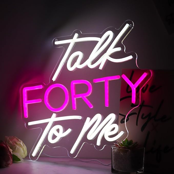 Talk Forty To Me Neon Sign Led 40th Birthday Neon Light Dimmable 40th Madam Birthday Gift For Women Neon Sign For Wedding Christmas Halloween Decor Birthday Gift For Girl Wife Lover(USB Sign)