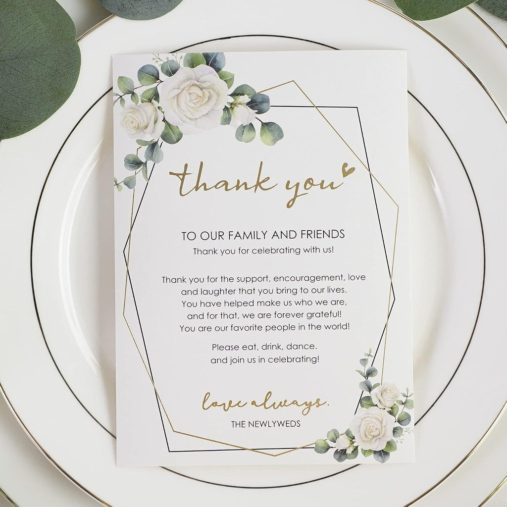 HUIHUANG Wedding Thank You Place Setting Cards, 50 Pieces Wedding Favors Place Cards for Table Setting, Receptions, Dinner Parties, Events and Celebrations (4 X 6 in, Eucalyptus)