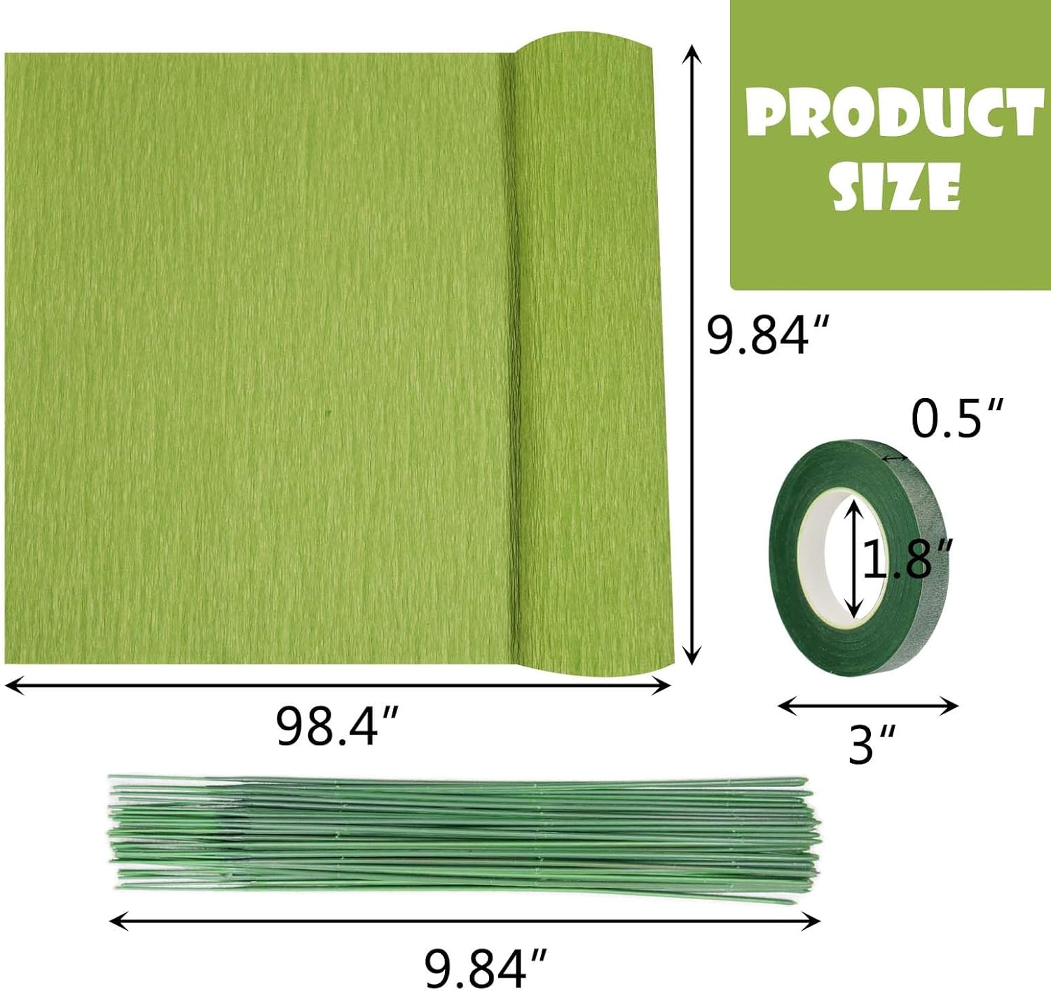 Crepe Paper Flower DIY Kits - 7 Rolls Rainbow Bright Colors Crepe Paper 2 Rolls Green Floral Tape and 50 Green Floral Iron Wire for Wedding Festival Party Wreath Making Supplies DIY Flower Crafts