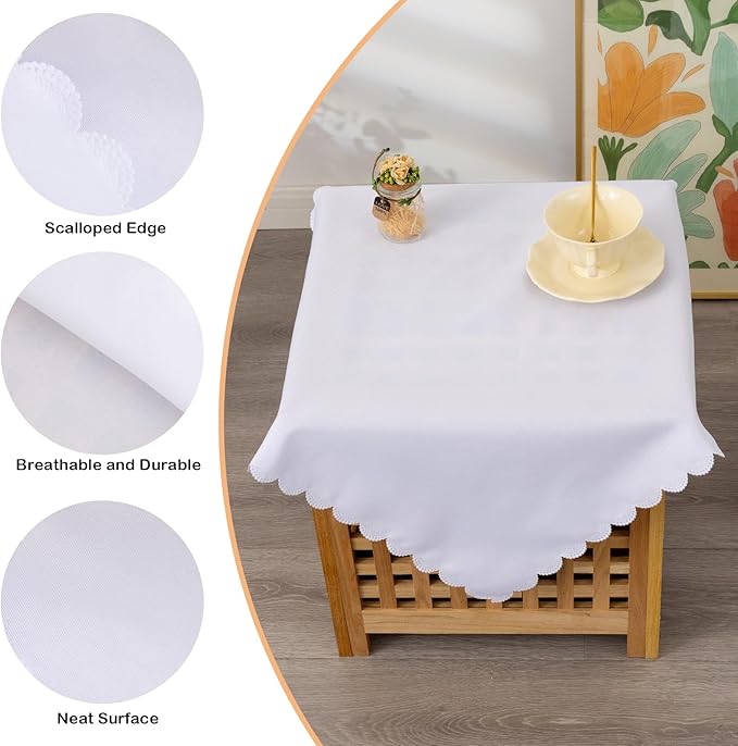 Small Square White Tablecloth 24 x 24 Inch Polyester Fabric Washable Table Cover Decorative Wrinkle Resistant Solid Color Table Cloth for Nightstand Party Wedding Camping