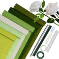 Crepe Paper Set of 6 Colourful, 6 Rolls 25 x 200 cm Crepe Paper Gradient Green with 15 Floral Wire, Florist Tape, Double-Sided Tape, Ruler, Sewing Thread, Crepe Paper Flowers Crafts (Green Series)