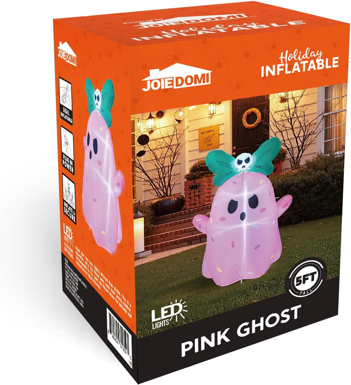 Joiedomi 5FT Tall Halloween Inflatable Ghost Outdoor Decorations, Cute Pink G...