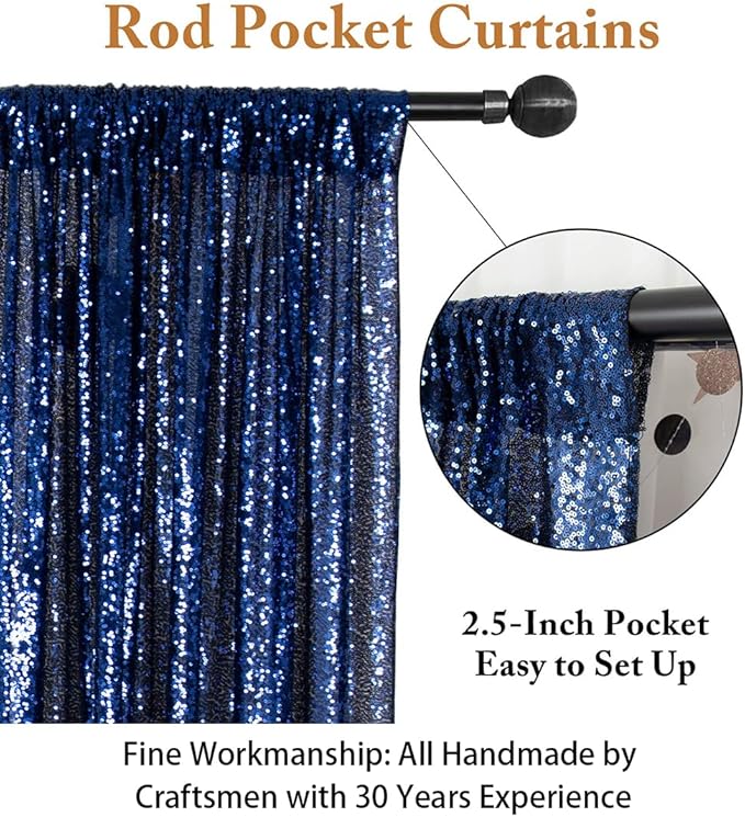 ShinyBeauty Sequin Fabric Backdrop 8ftx10ft Navy Blue Sparkle Glitter for Photoshoot & Birthday Party