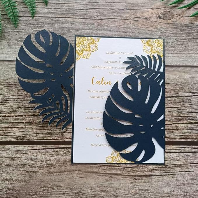 Navy Blue Laser Invitation Card, Palme Invitation Jacket for 5X7 card, Fit for Wedding Engagement Birthday Celebration Party 20 Sets (navy blue)