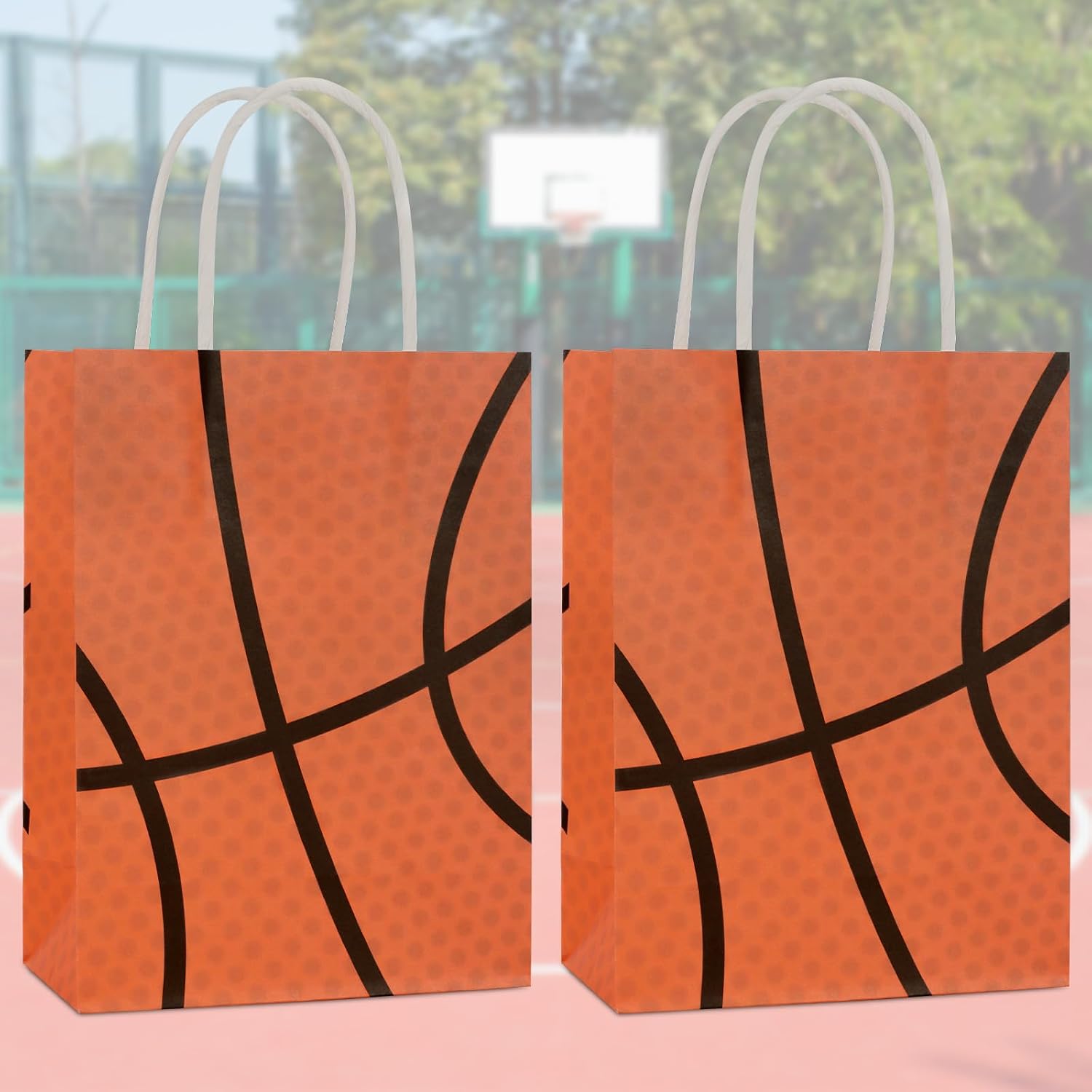Hxezoc 12 Pieces Basketball Gift Bags with Handle, Paper Treat Candy Bag Sport Favor Bags for Basketball Theme Birthday Party Decoration Supplies