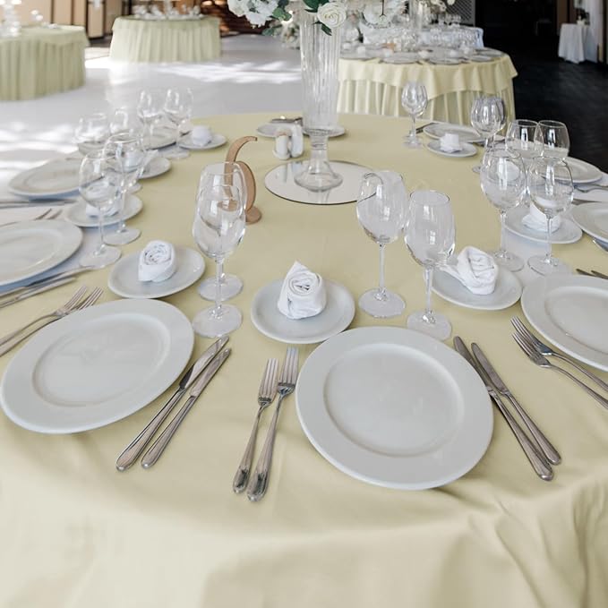 Fitable 6 Pack Ivory Tablecloths for Round Tables-108 Inches in Diameter-Stain Resistant and Washable Table Clothes,Polyester Fabric Covers Wedding,Party,Banquet,Formal Events (130g-QW6P-108Ivory)