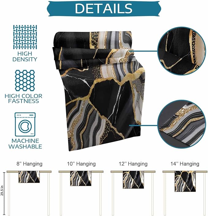 Geometric Black Marble Cotton Linen Table Runner for Dining Kitchen, Wedding Outdoor Party Tablerunners Decoration, Farm Marble Liquid Ripple Abstract Dresser Scarf Coffee Tablecloth Runners 13''x90''
