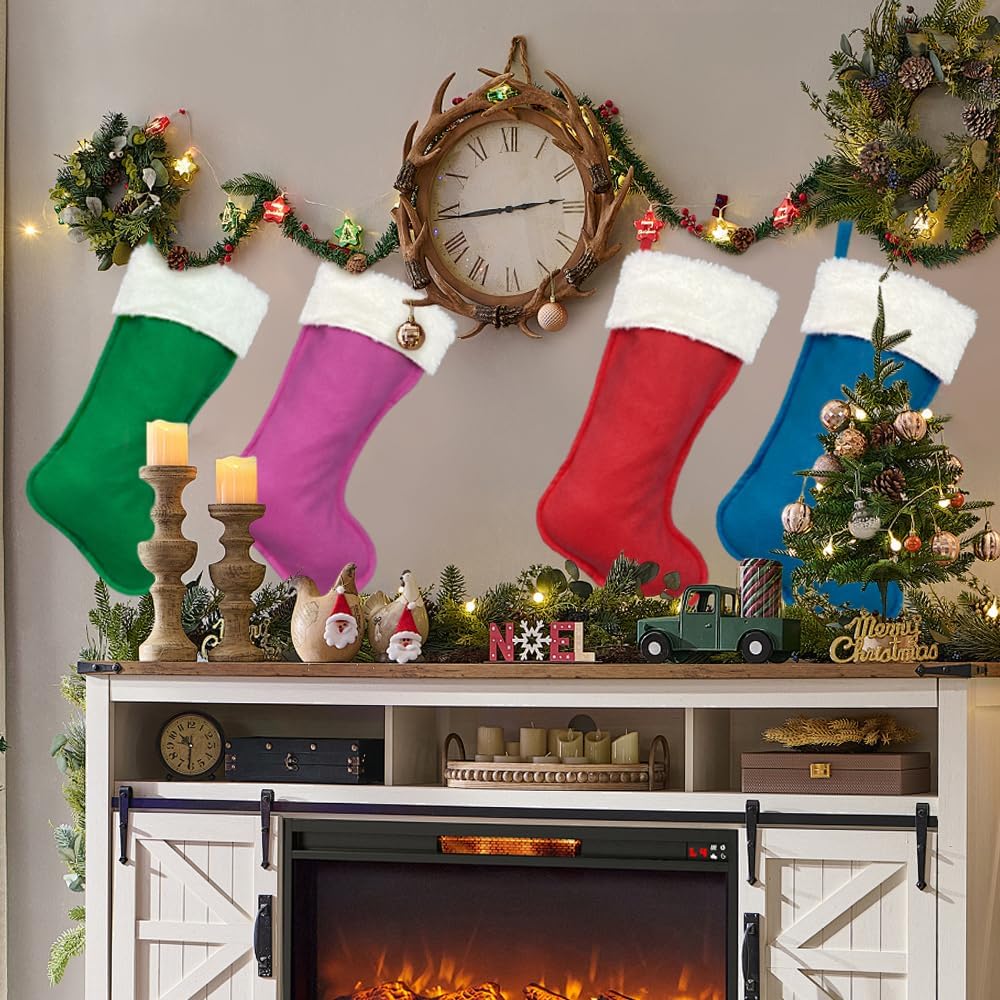 4Pack Christmas Stockings 20 Inch Large Family Christmas Stocking Decor Christmas Tree Fireplace Traditional Xmas Stocking with Super Soft Plush Cuff Décor Merry Ornaments
