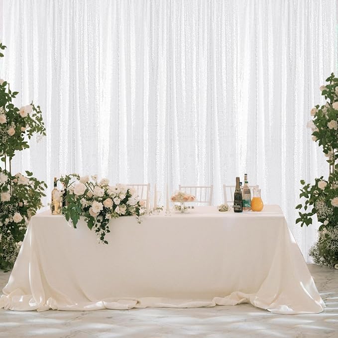 Sugargirl White Sequin Backdrop Curtain 2 Panels 2FTx8FT Glitter White Background Drapes Sparkle Photography Backdrop for Party Wedding Birthday Wall Decoration