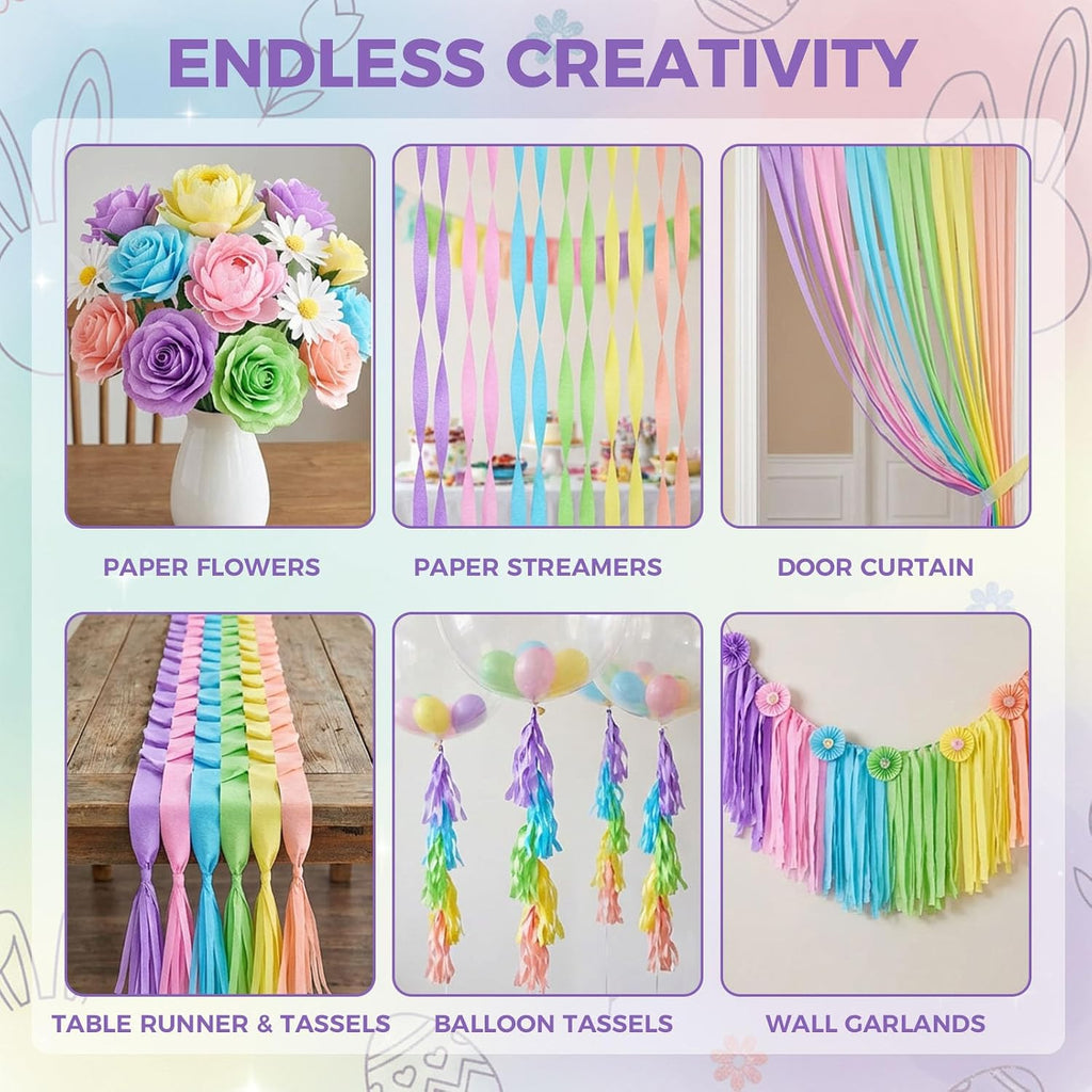 KOOGEL 12 Rolls Pastel Macaron Crepe Paper Streamers, 1.8 in X 82 FT | Each Soft Color Decorations for Baby Shower, Spring Party, Wedding, Easter, Birthday & Piñata Making