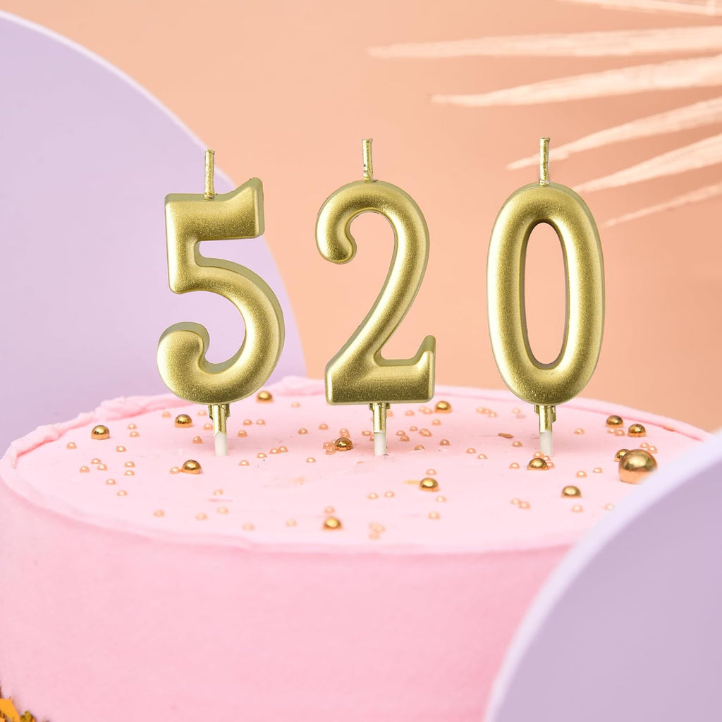 PHD CAKE 10-Pieces Gold Numeral Birthday Candles, Cake Numeral Candles Number 0-9 Glitter Cake Topper Decoration for Birthday,Wedding Anniversary,Party Celebration