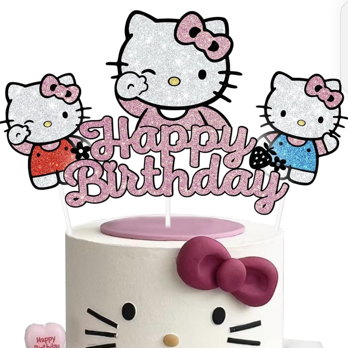 Birthday Cake Decorations, Cute Pink Glitter Happy Birthday Cake Toppers, Cartoon Party Supplies