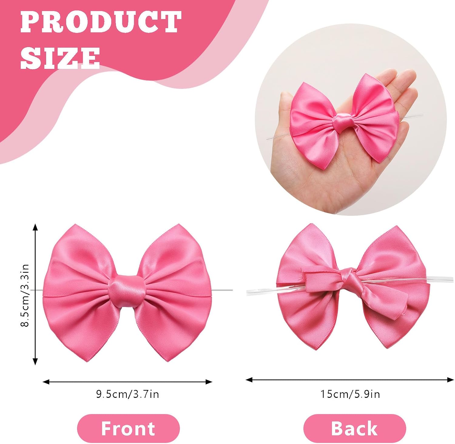24 Pcs Satin Hot Pink Ribbon Twist Tie Bows for Treat Bags 3.5inches Pink Bows for Crafts Premade Bows Decorating Gifts Wrapping Bows for Pop Candy Apples Cake Bakery Wedding Party